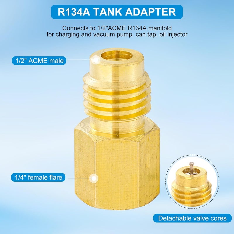 Tigbear AC R134A Quick Coupler Adapter, R12 to R134A Quick Coupler, Low High 90 Degree Connector 1/4 with Tank Adapter 1/4 Female x 1/2 Acme Male - Image 3